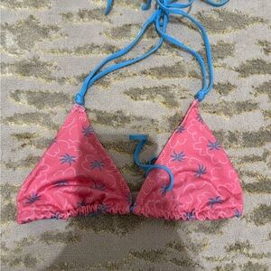 Heavy Manners Pink Triangle Bikini Top with Blue Straps